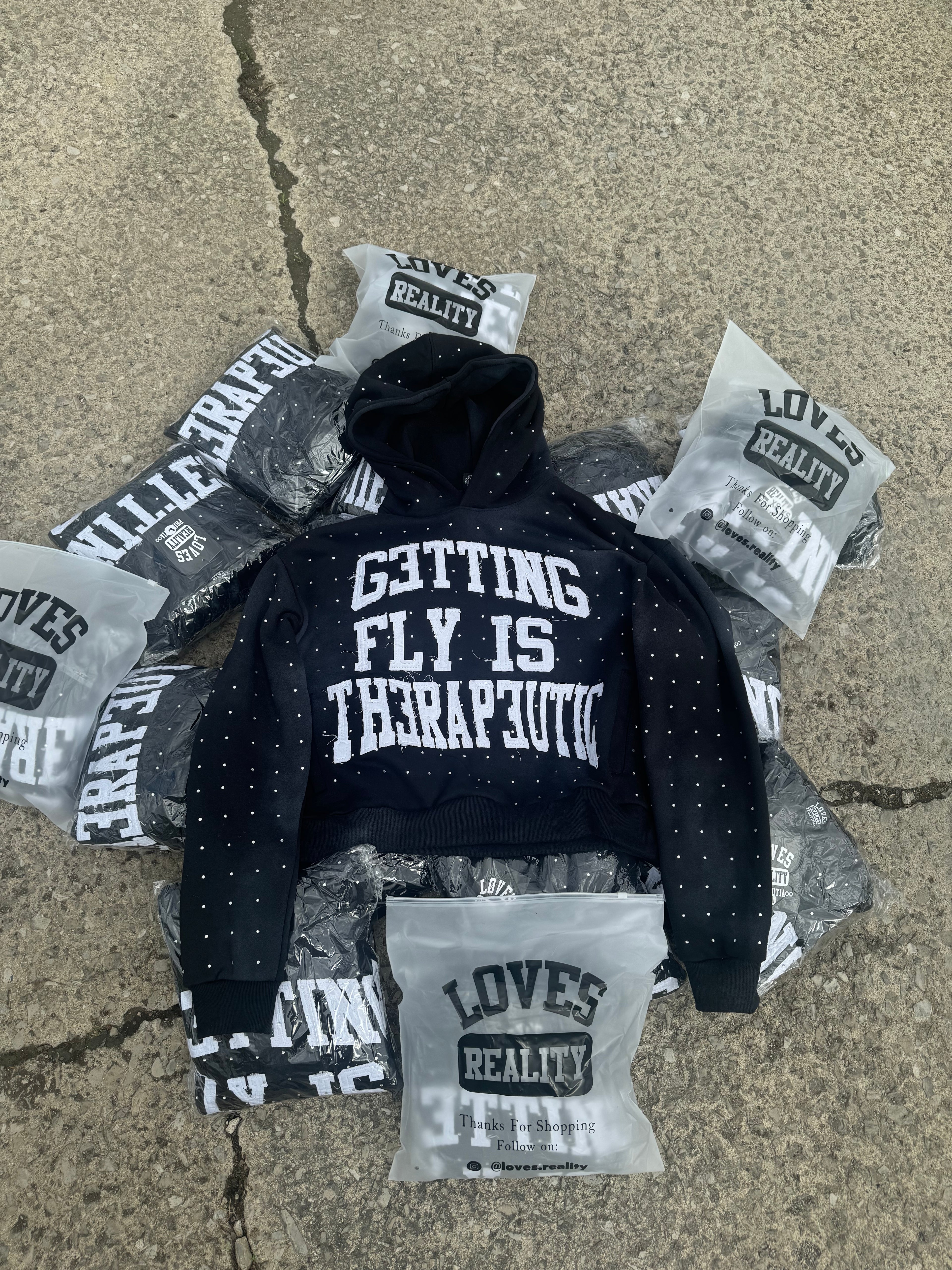Rhinestone "Therapy" Hoodie